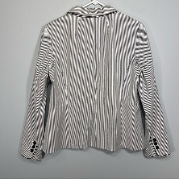 Talbots Blazer Womens 8 Blue White Stripes Lined Career Office Nautical Ladies - Picture 2 of 8